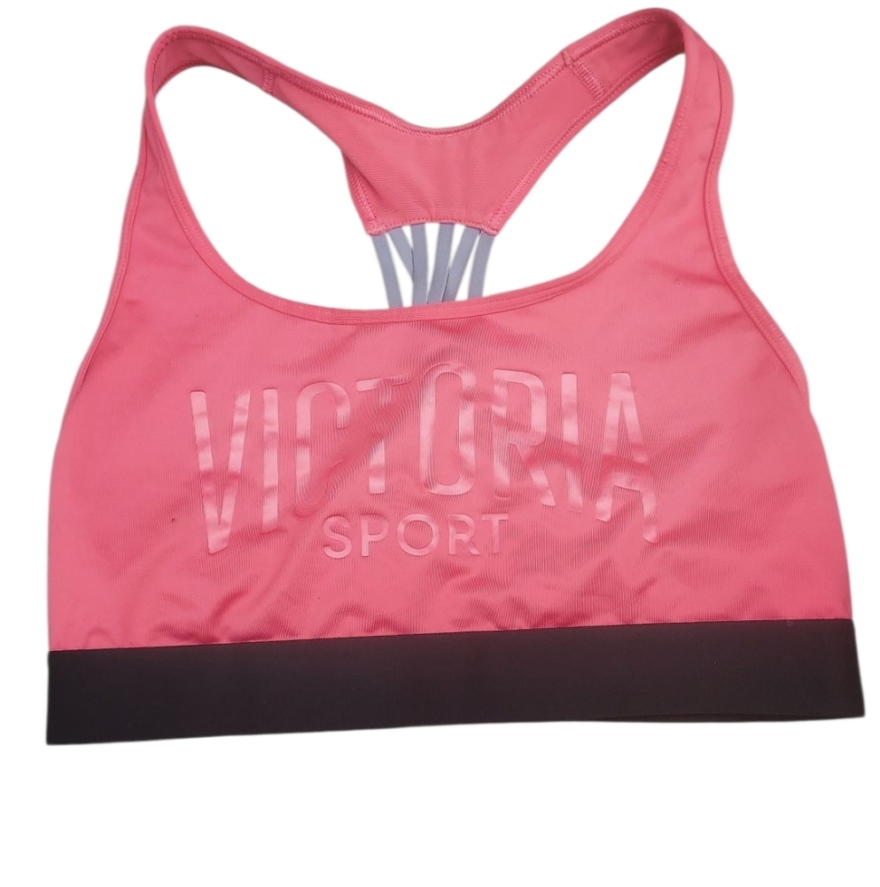 Victoria's Secret Pink and Black Sports Bra Moisture-Wicking Racerback M